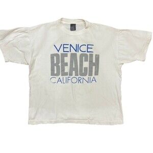 California Venice Beach Vintage Single Stitch White Blue Cotton Tee Men's XL